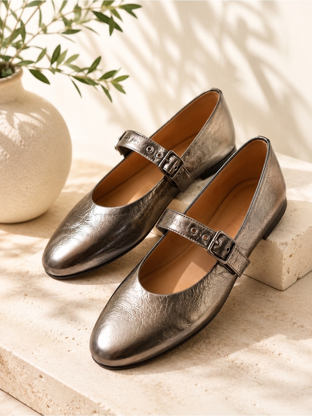 Madewell The Remy Mary Jane Flats Metallic Pewter Leather Size 7 old money #38